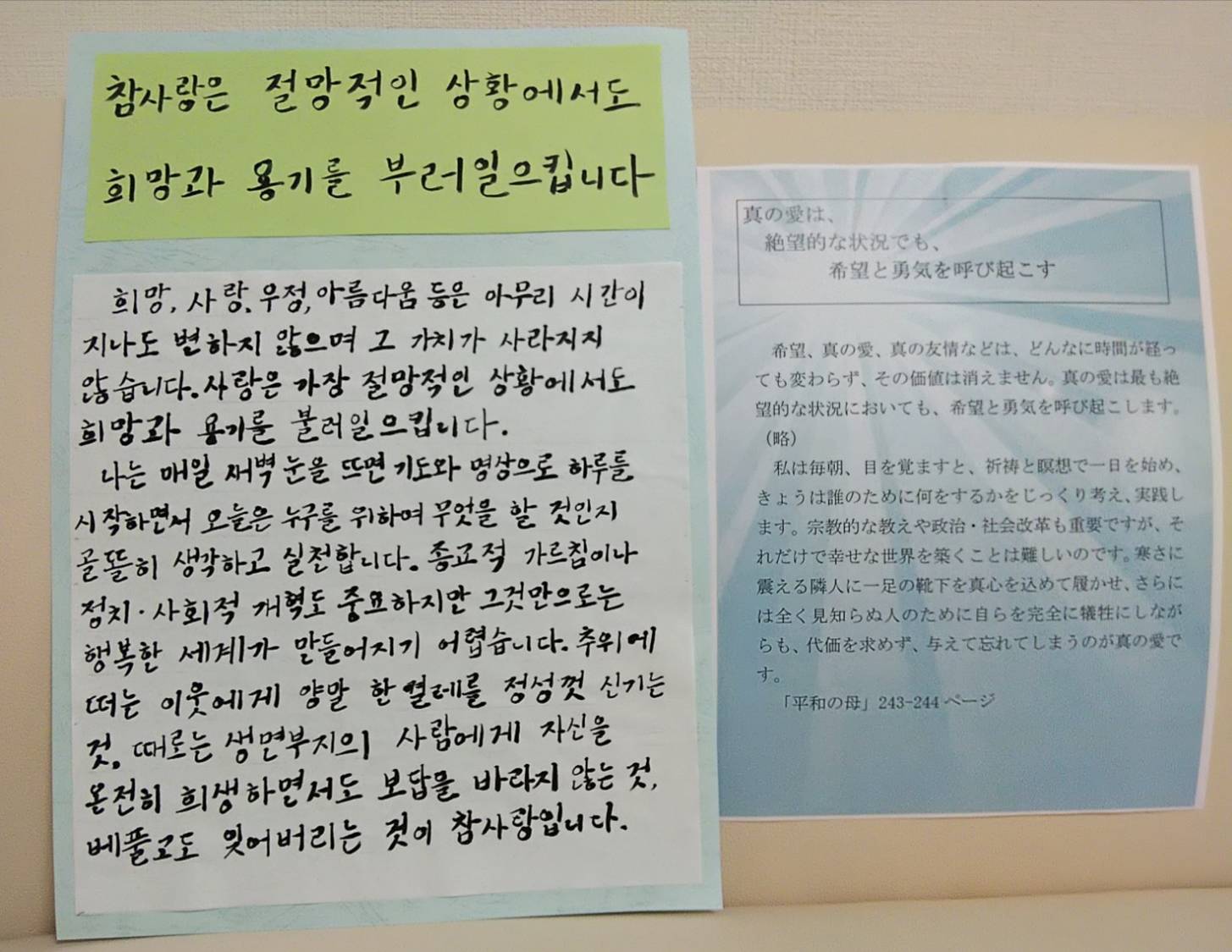  真の愛は、絶望的な状況でも、希望と勇気を呼び起こす