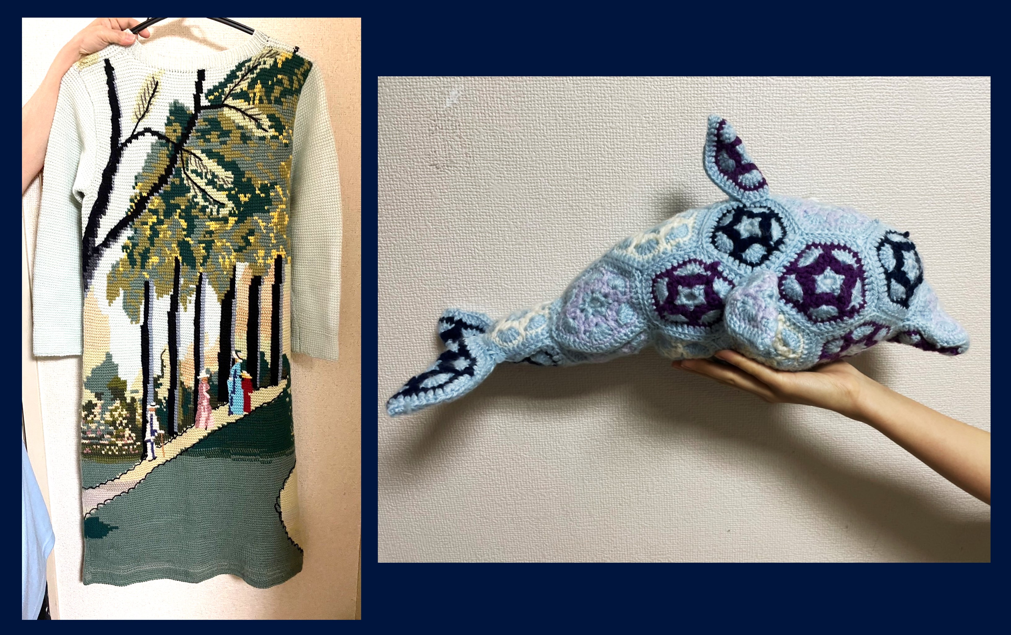 マサの毛糸のワンピース&マリのパッチワークのイルカ